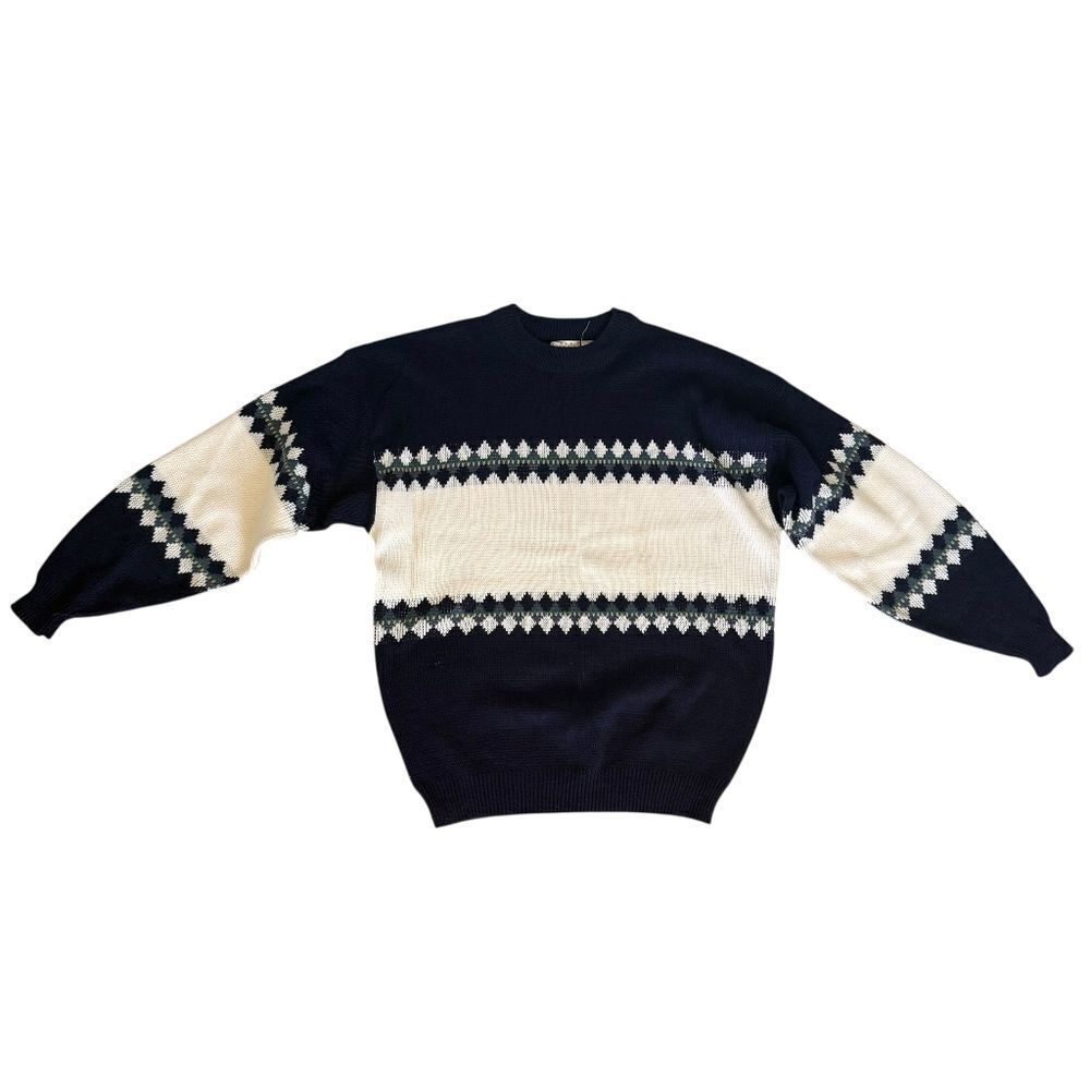 Vintage Sears Acrylic Sweater Mens Size XL 90s Blue White Nordic Argyle